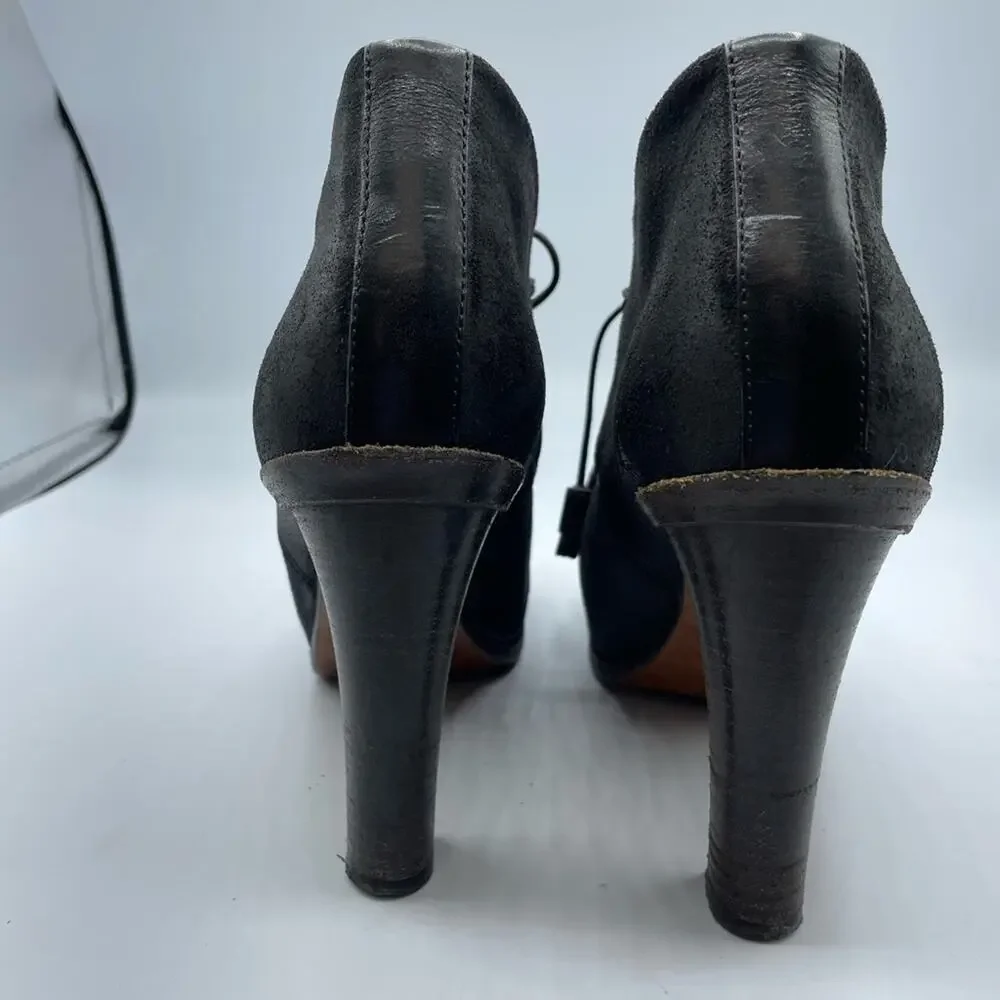 Rag & Bone Grey Suede Heeled Lace Up Ankle Boots Womens 36.5 Booties Fall Luxury